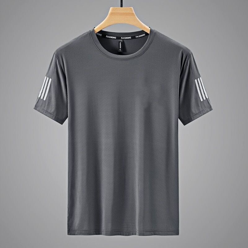 [Ice Silk/Cool Feeling] Summer Round-Neck Loose-Fitting Ice Silk Short-Sleeved Elastic Quick-Drying Breathable Men's Cool T-Shirt