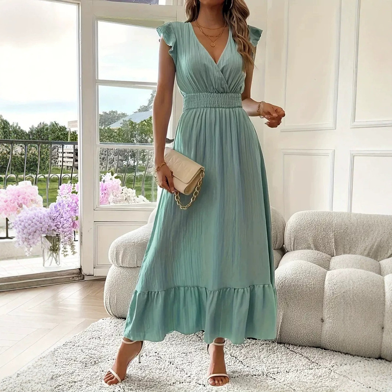 In-Stock 2026 European and American Cross-Border Amazon New Women's Long Summer Short-Sleeve Dress for Independent Websites