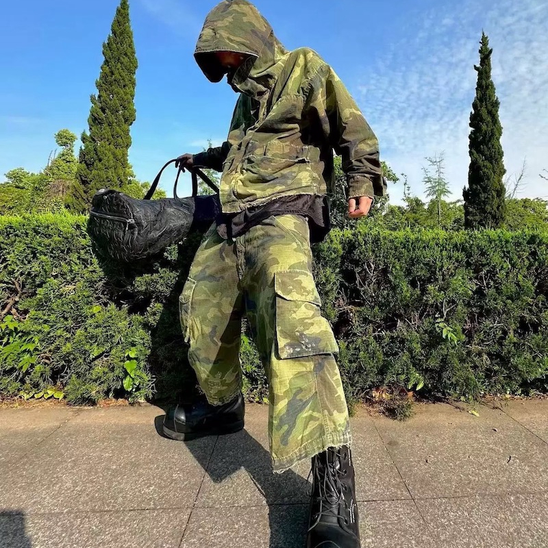 American Style Street Multi-Pocket Tooling Shorts Men's Summer Loose Washing Destruction Camouflage Six-point Pants Camouflage