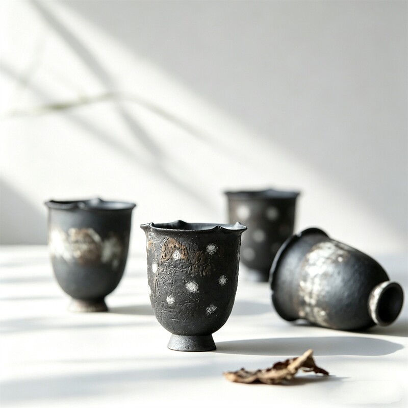 Mr. Qing's Ceramic Artist Series Brushed Silver Series Gold-Colored Tall Tea Cups, Aroma Cups, Handmade Pottery by Xu Wan Mr. Qing's Ceramic Artist Series Brushed Silver Series Gold-Colored Tall Tea Cups, Aroma Cups, Handmade Pottery by Xu Wan