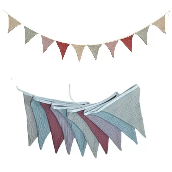 跨境新品棉布三角彩旗儿童房间拉花装饰旗幼儿园节日muslin绉布旗