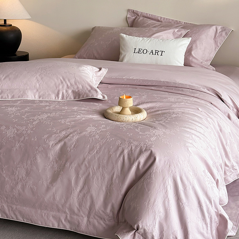 Light Luxury Little Lady, All Cotton S100 Satin Long-staple Cotton Four-piece Set Dark Pattern Jacquard Pure Cotton Quilt Cover Bed Sheet for Four Seasons