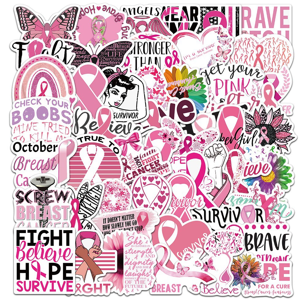 50 штук в розовую ленту грудь AI профилактика спортивные наклейки водонепроницаемый багаж Ноутбук чашка для воды граффити наклейки
