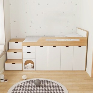 Children's Small Apartment Half-Height Bed Wardrobe Integrated Multi-Functional Storage High Box Storage Bed Wardrobe Combination