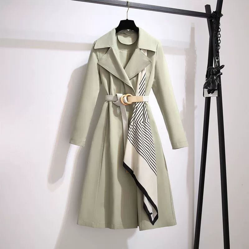 Длинное осеннее пальто-т trench coat, куртка, до середины длины, западный стиль, плюс размер, свободный крой, яркий запоминающийся стиль