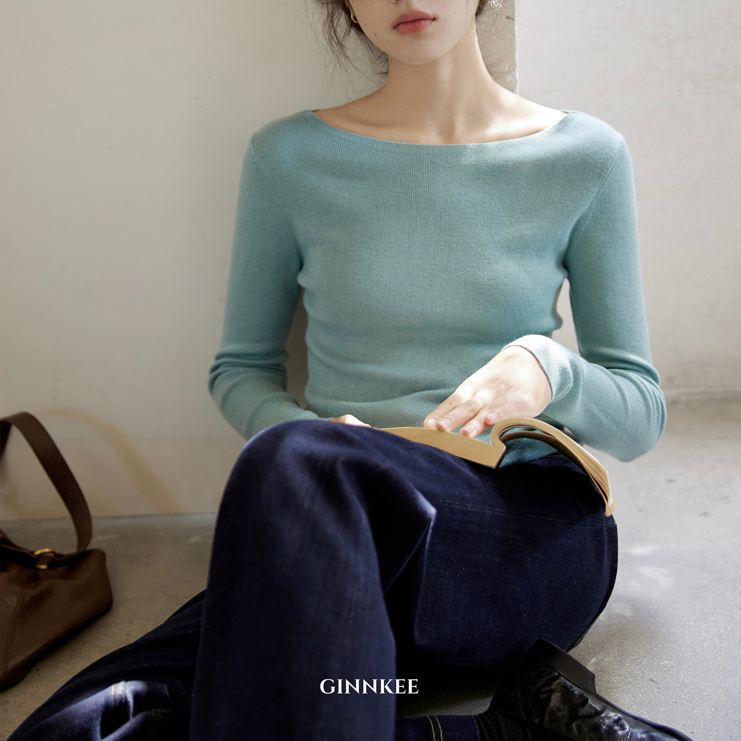 French Style Elegant Wool One-Line Collar Long-Sleeved Sweater Women's Autumn Bottoming Shirt One-Line Shoulder Top