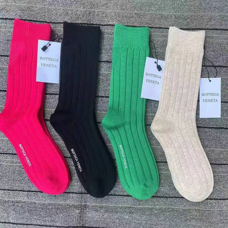 BV Klein Blue Double-Needle Ribbed Mid-Calf Women's Socks, Merino Wool Solid Color Warm Slouch Socks