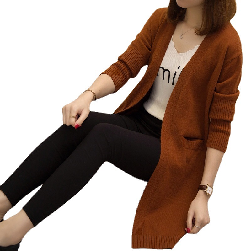 Suéter cárdigan Harajuku para mujer, estilo coreano, largo medio, ropa exterior gruesa para primavera y otoño 2025, cárdigan de punto holgado y versátil. image 6