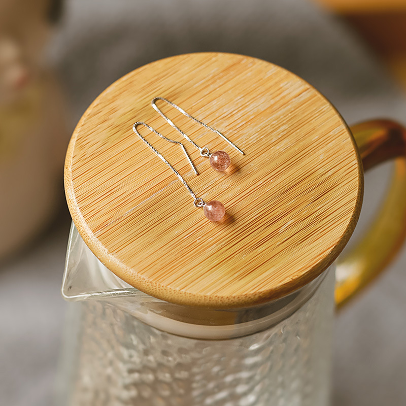 Qiaoen Natural Strawberry Crystal Ear Wire Women's Long S925 Sterling Silver Temperament Small Fresh Korean Style Sweet Earrings Earrings