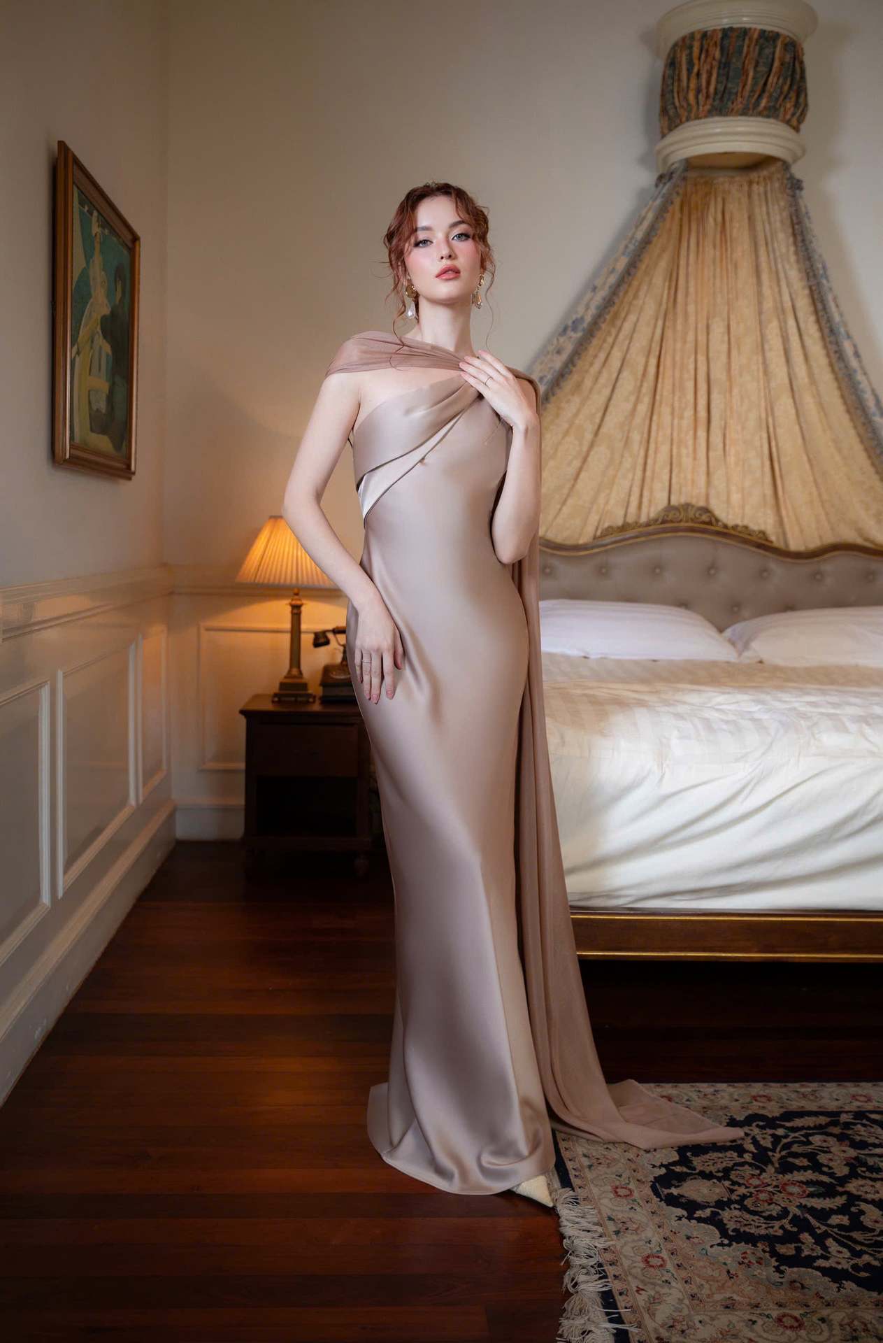 Elegant Socialite One‑Shoulder Satin Mermaid Slimming Bodycon Long Party Dress_ecoleips.com