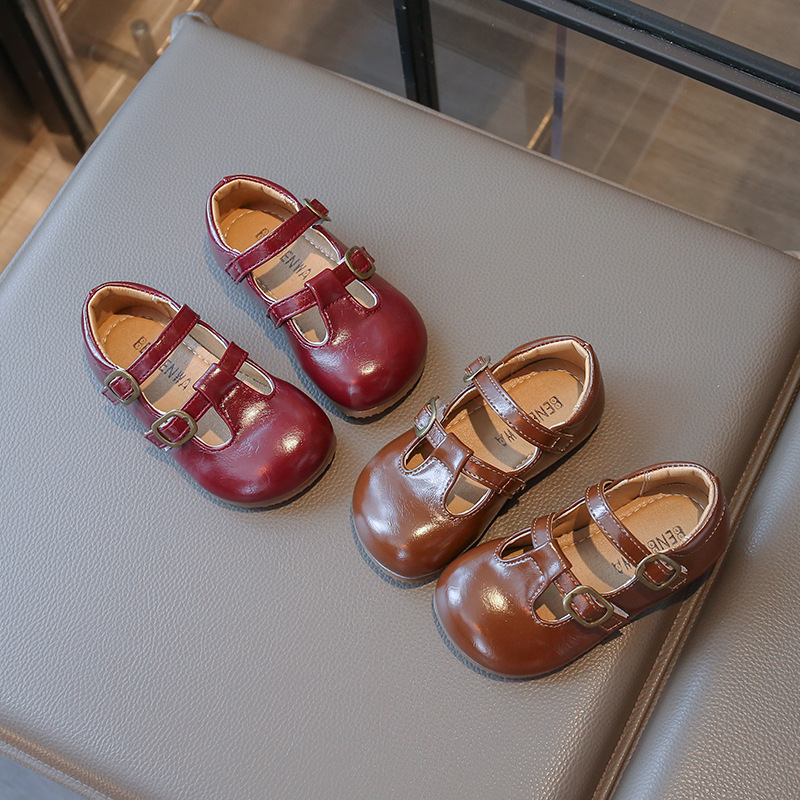 Retro Kidsren's Leather Shoes 2025 Spring & Fall Girls' Flats Shallow Mouth Soft Sole Girls Princess Shoes Doudou Baby Shoes Trendy