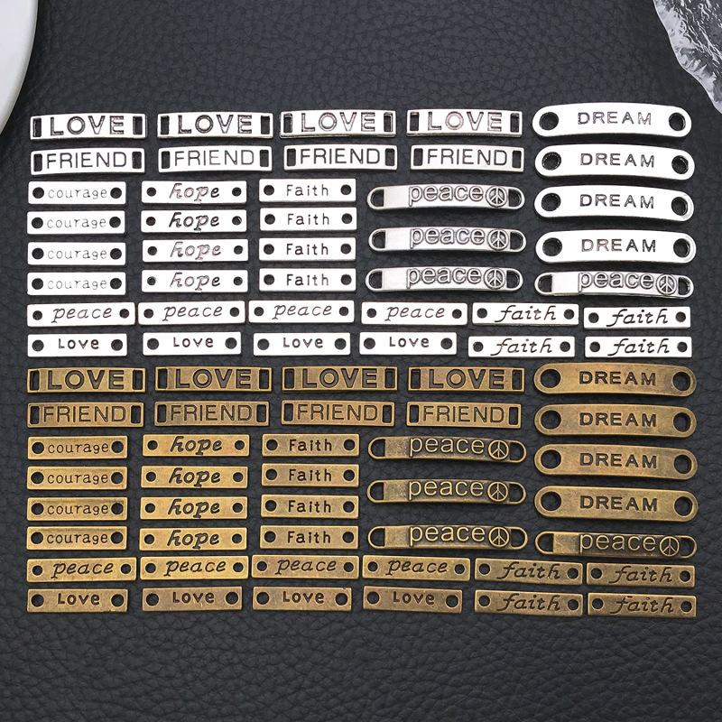 Double-Hole Connecting Letter Pieces DIY Jewelry Accessories Long Strip Letter Tags Love Bracelet Alloy Pendants Cross-Border Material Kit