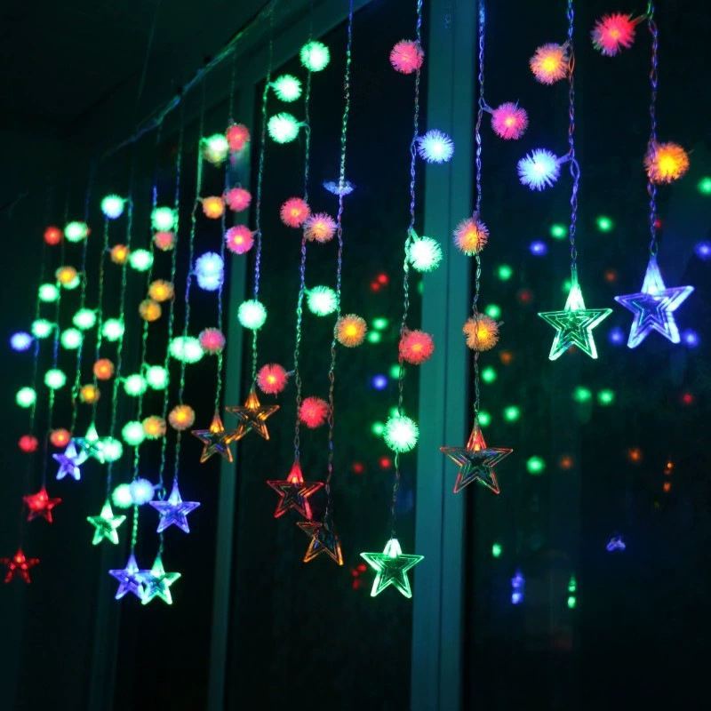 LED icicle light 6 cm five-pointed star pendant dandelion lantern string New Year lantern string