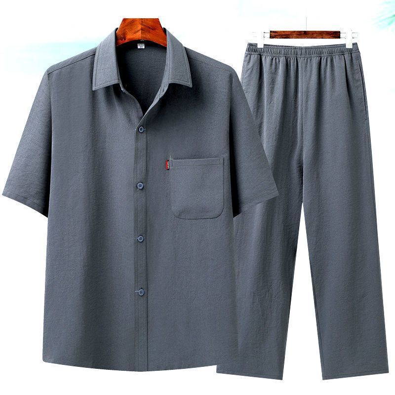 Men's Ice Silk Short-sleeved suit Summer Thin Shirt for Middle-aged and Elderly Men's Grandpa Dad Shirt Summer Clothes for Elderly