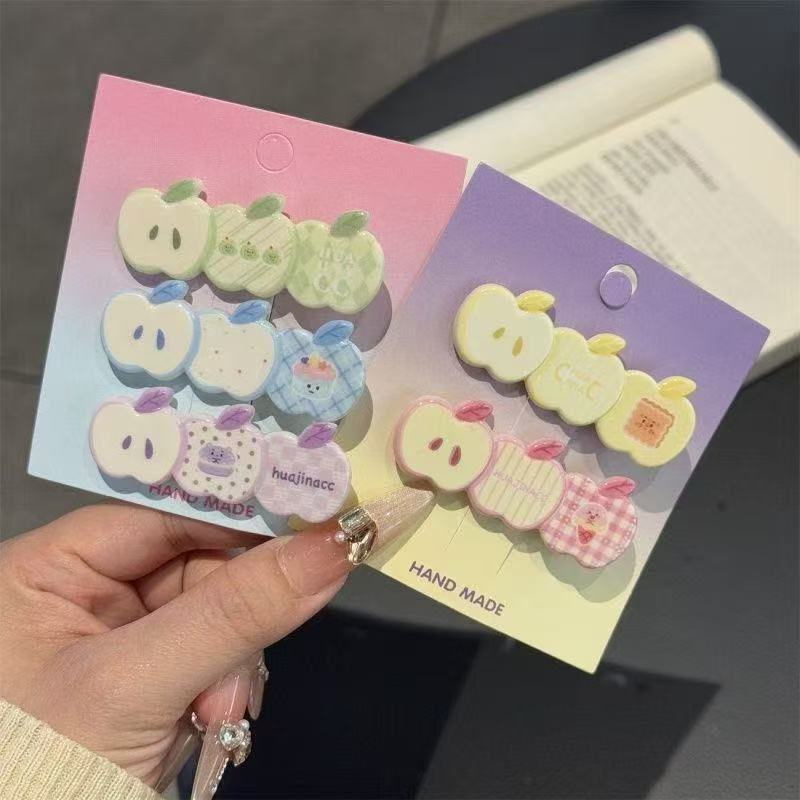 Cute Macaron Apple Hair Clip, Sweet and Versatile Side Duckbill Clip for Girls, Super Fairy-Like Ins-Style Fruit Hairpin