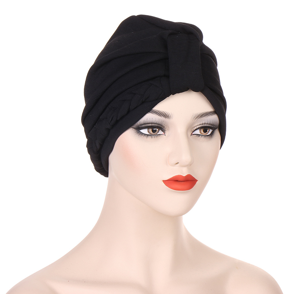 Neuer mehrfarbiger, zweiteiliger geflochtener Hut, Turban-Hut, modischer Turban-Hut, Pullover-Hut auf Lager_voghion.com