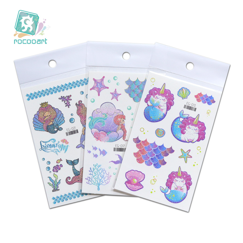 Ruikarong transfronteriza de dibujos animados brillo sirena tatuaje pegatinas mariposa impermeable niños tatuaje pegatinas ventas directas de la fábrica