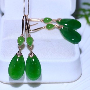 Fubei Diamond Jewelry [18K Rose Gold Inlaid with Hetian Jasper Double-Sided Water Drop Earrings] Bare Stone Size 10*18mm