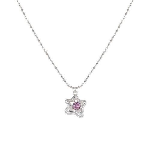 S925 sterling silver pink zirconium star necklace for women  new style light luxury niche design temperament clavicle chain