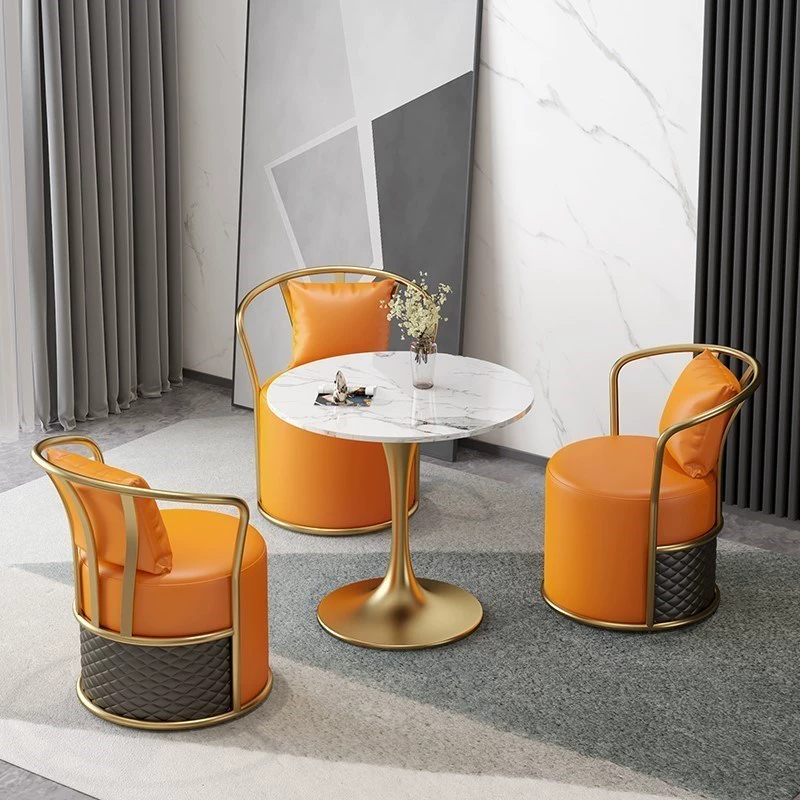 Round marble table and chair set, slate snow mountain white top, Ø60/70/80 × 75 cm, 3–4 seats