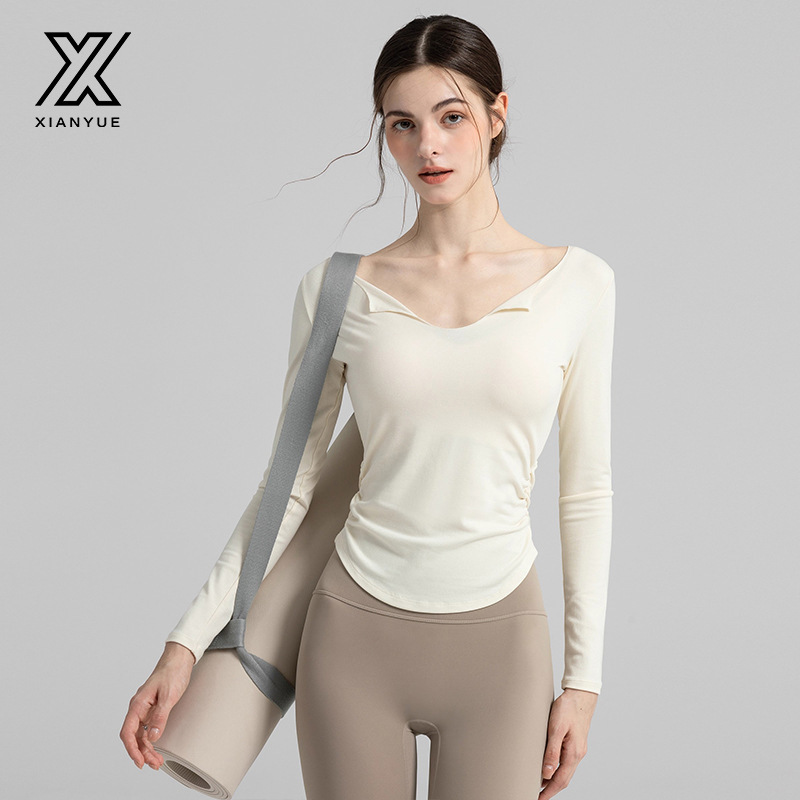 Yoga Clothes for Women 2025 New V Neck Long-Sleeved Sports T-Shirts Slimming Look Waist Pilates Fitness Clothes Tops for Women Yoga Clothes for Women 2025 New V Neck Long-Sleeved Sports T-Shirts Slimming Look Waist Pilates Fitness Clothes Tops for Women