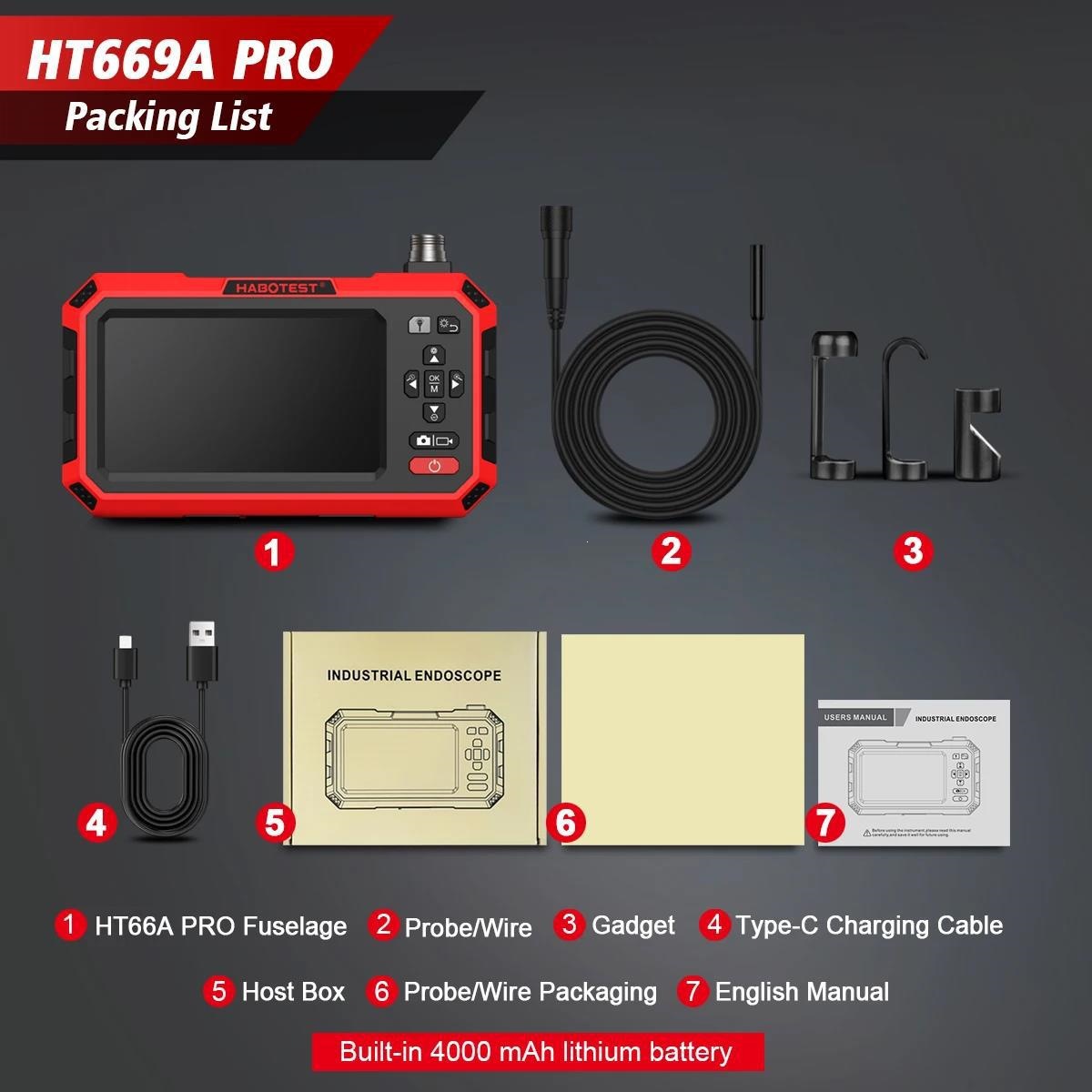 HABOTEST Taşınabilir HD Endüstriyel Borescope 4.3 İnç Ekranlı Boru Oto Onarım Su Geçirmez Kamera