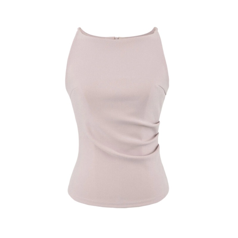 Korean Spicy Girl Style Boat Neck Camisole with a Stylish Design, Waist-Cinching Ruched Details, Elegant Slim Fit, Sleeveless Short Top for Summer Korean Spicy Girl Style Boat Neck Camisole with a Stylish Design, Waist-Cinching Ruched Details, Elegant Slim Fit, Sleeveless Short Top for Summer