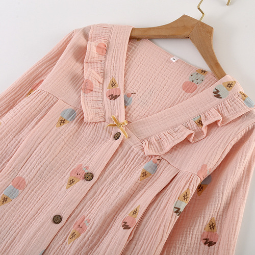 Confinement clothes spring and summer thin pure cotton crepe fabric sweat-absorbent and breathable maternity nursing pajamas long-sleeved two-piece home clothes