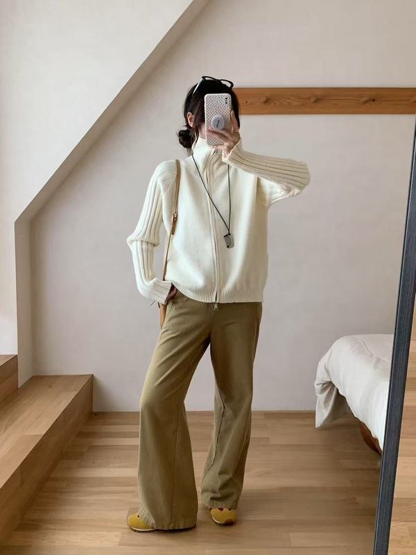 坑条毛衣外套女2025秋冬新款跨境韩系慵懒风宽松拉链针织开衫上衣|undefined