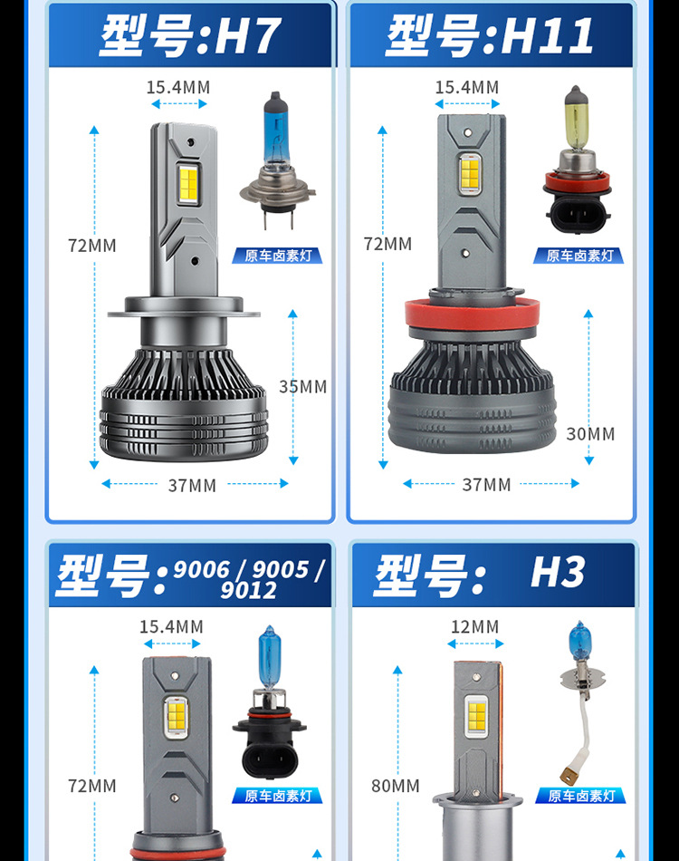 Cross-border car three-color headlight led laser H7 super bright 9005H11 far and near light H4 strong light H1 car bulb 9012