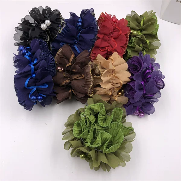New mother headdress rubber band middle-aged lady hair hair flower chiffon pearl hair plate hair set 2 yuan