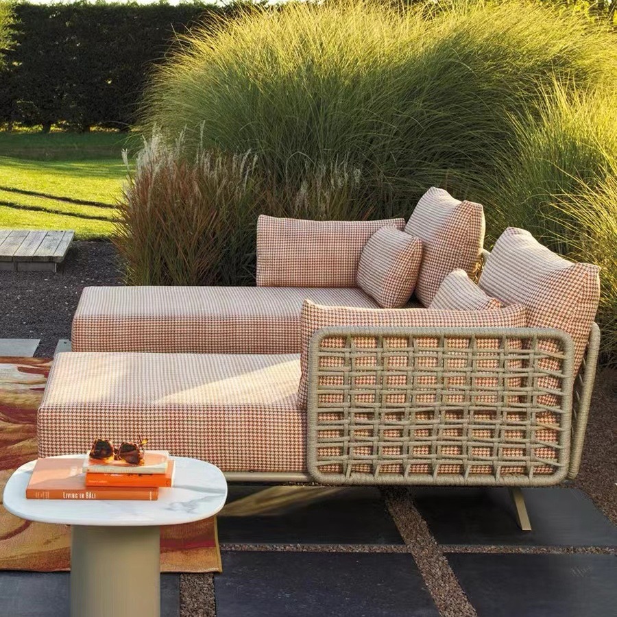 2025 sofá al aire libre trenzado de cuerda villa al aire libre hotel ventas de recepción negociación patio jardín terraza almacenamiento