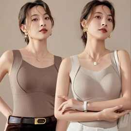 无痕保暖背心内衣一体式胸垫修身打底无袖女士发热内搭上衣暖绒