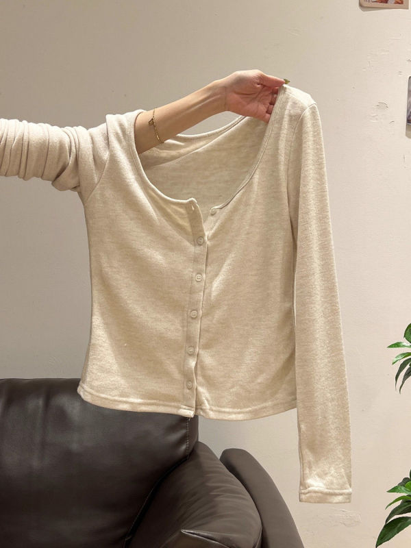 杏色开衫蕾丝波点荷叶边长袖背心吊带女内搭早秋新款两件套装|undefined