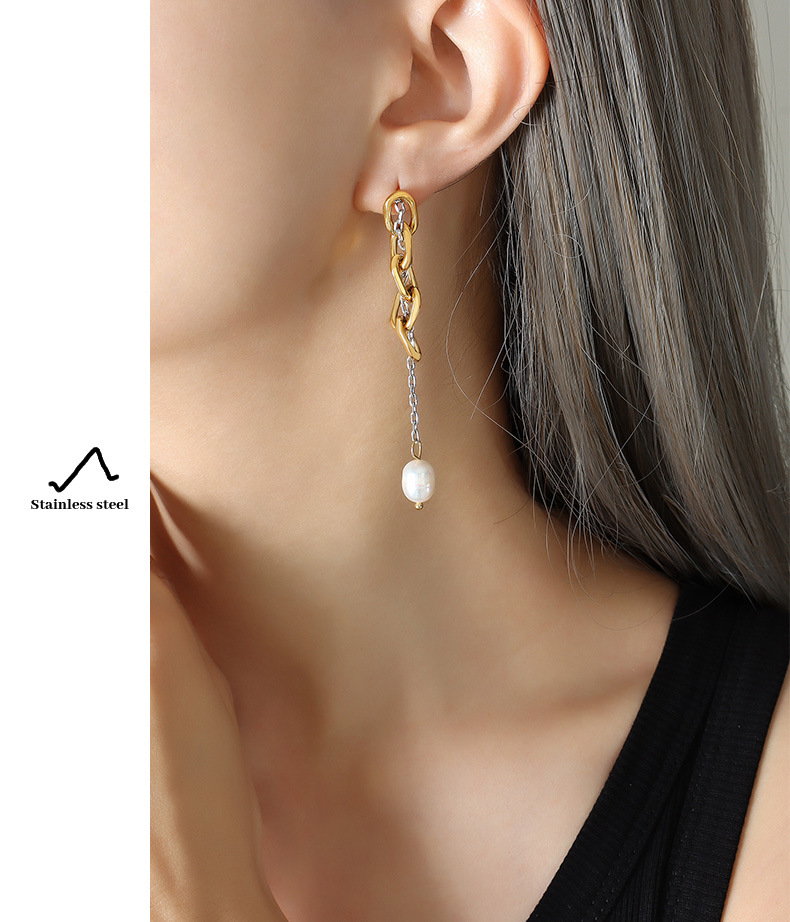 Fashion Solid Color Titanium Steel Drop Earrings Pearl Plating Stainless Steel Earrings