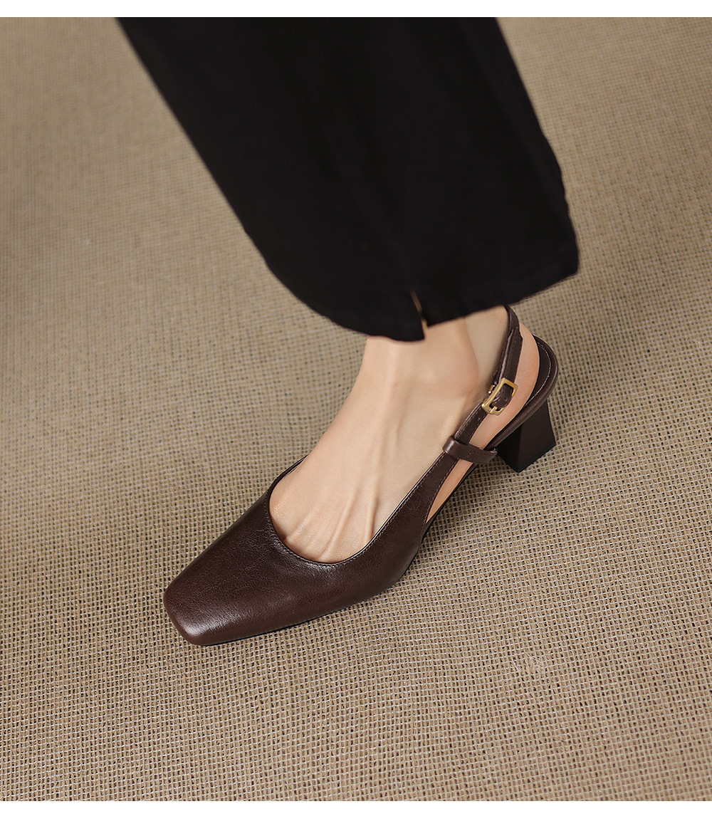 Sandal nữ cao gót 6,5 cm mũi hở quai khóa da bò — màu nâu chi tiết 27
