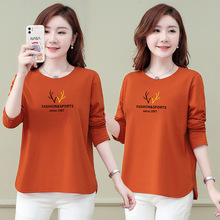 跨境批发大码女装中年妈妈纯棉长袖打底衫女春季T恤一件代发批发