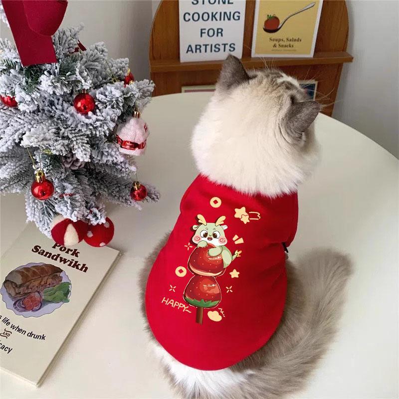 Ropa de felino de peluche otoño y invierno mascotas de Navidad de dos patas suéter gato azul gato muñecas de tela corta gato anti-pillo gatito gatito