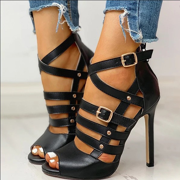 Cross-border Summer New wish Amazon Fine Heels High Heels Rivet Buckle High Heels Women sandals Lady sandals