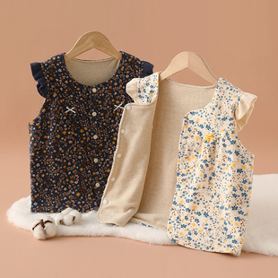 Flying Sleeve Girls' Vest Autumn and Winter Lightweight Double-Layer Women's Baby Warm Vest Belly Protects Small and Medium-Sized Children's Jacket Sleeveless Trendy