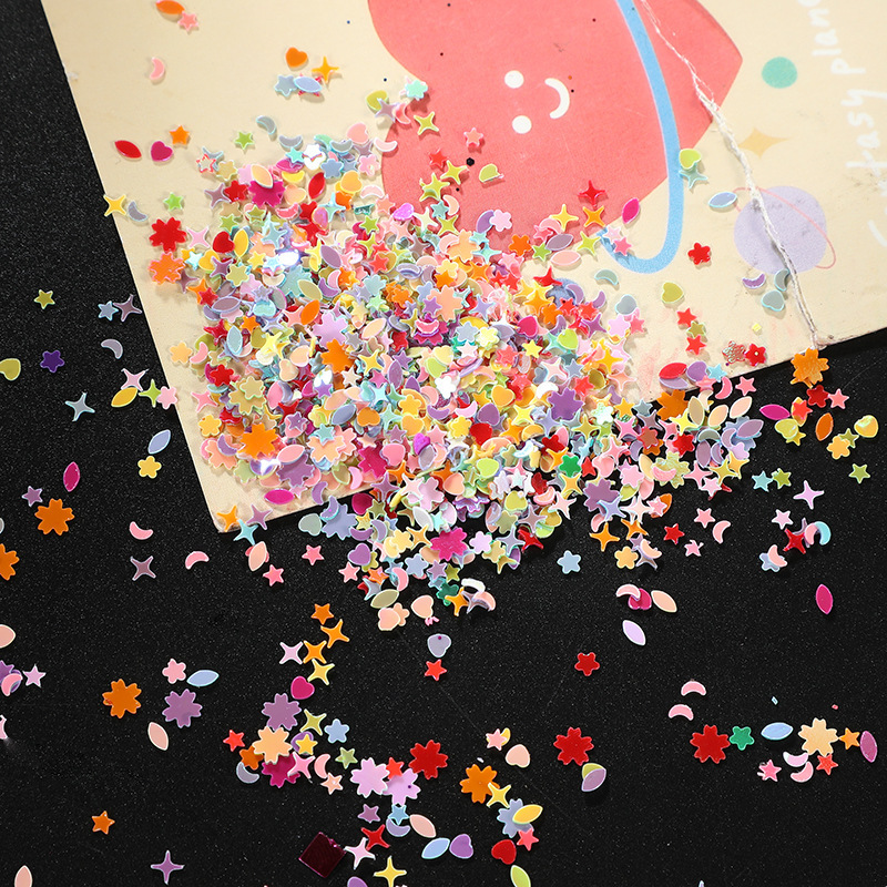 Nail Art Accessories Colorful Moon Five-Pointed Star Heart Flower Large Sequins Iridescent DIY Nail Stickers Handmade Materials Starburst