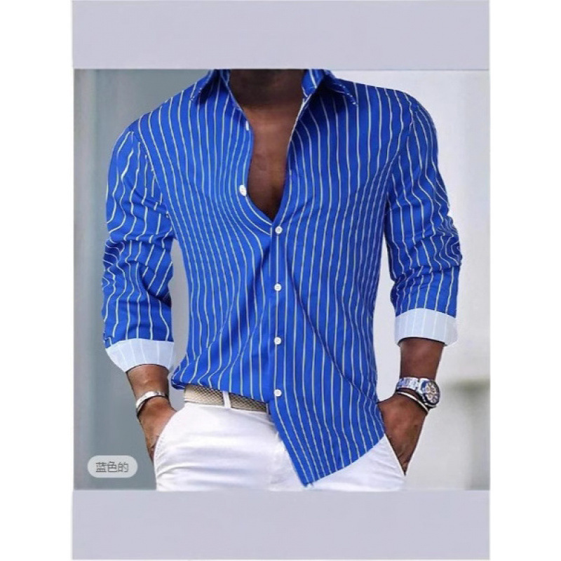 Men's Shirt Button Shirt Casual Shirt Summer Shirt Pink Blue Green Long Sleeve Striped Laps Xia Wei Men's Shirt Button Shirt Casual Shirt Summer Shirt Pink Blue Green Long Sleeve Striped Laps Xia Wei