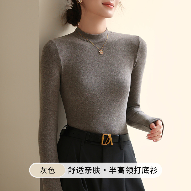 K2219莱赛尔绵羊毛打底衫女半高领秋冬季内搭保暖修身上衣长袖T恤|undefined