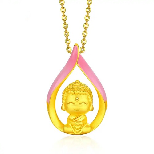 Vietnamese sand gold enamel cute Buddha pendant necklace brass gold-plated small cute Buddha ladies fashion clavicle chain pendant gift