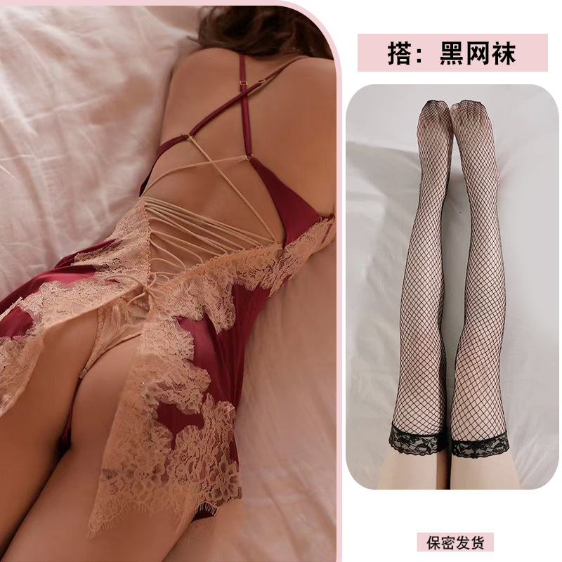 버건디 + 블랙 망사 스타킹