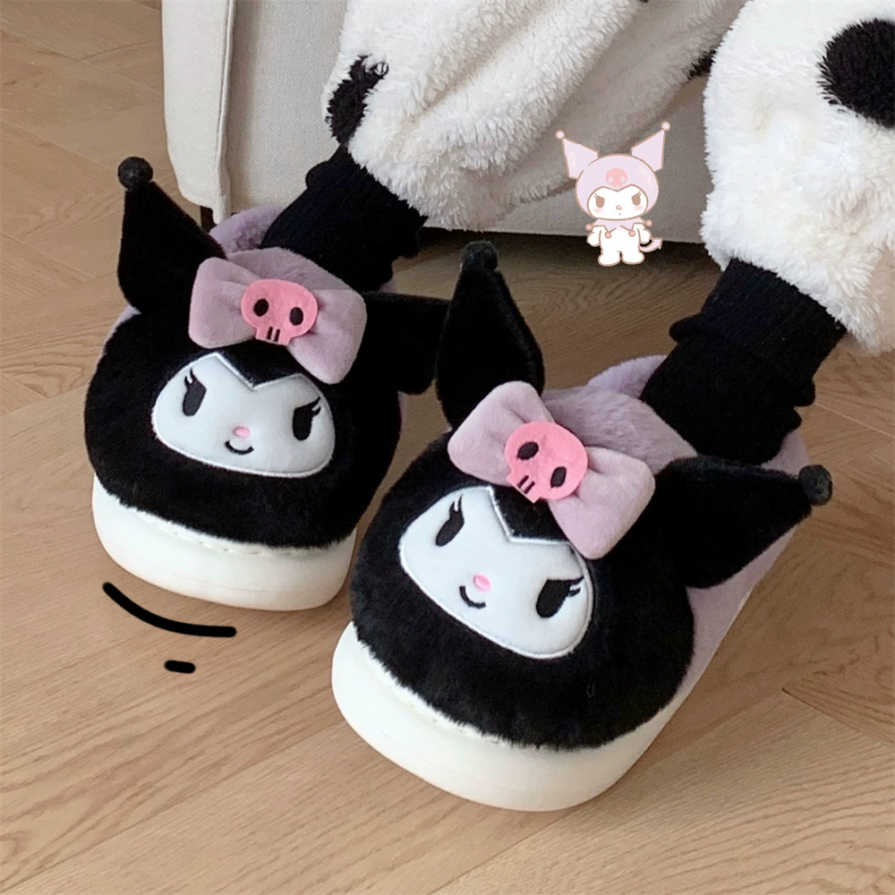 2023 Sweet Kulomi Домашняя обувь для родителей и детей для девочек Sanrio Baby на флисовой подкладке Теплые Детские хлопковые тапочки Зимние