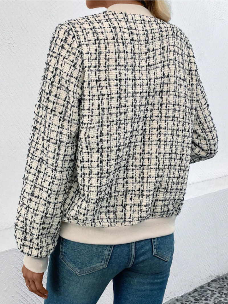 Damenbekleidung, neue Herbst-Langarm-Reißverschluss-verzierte Strickjacke, bedruckte Jacke, kleine Jacke_voghion.com