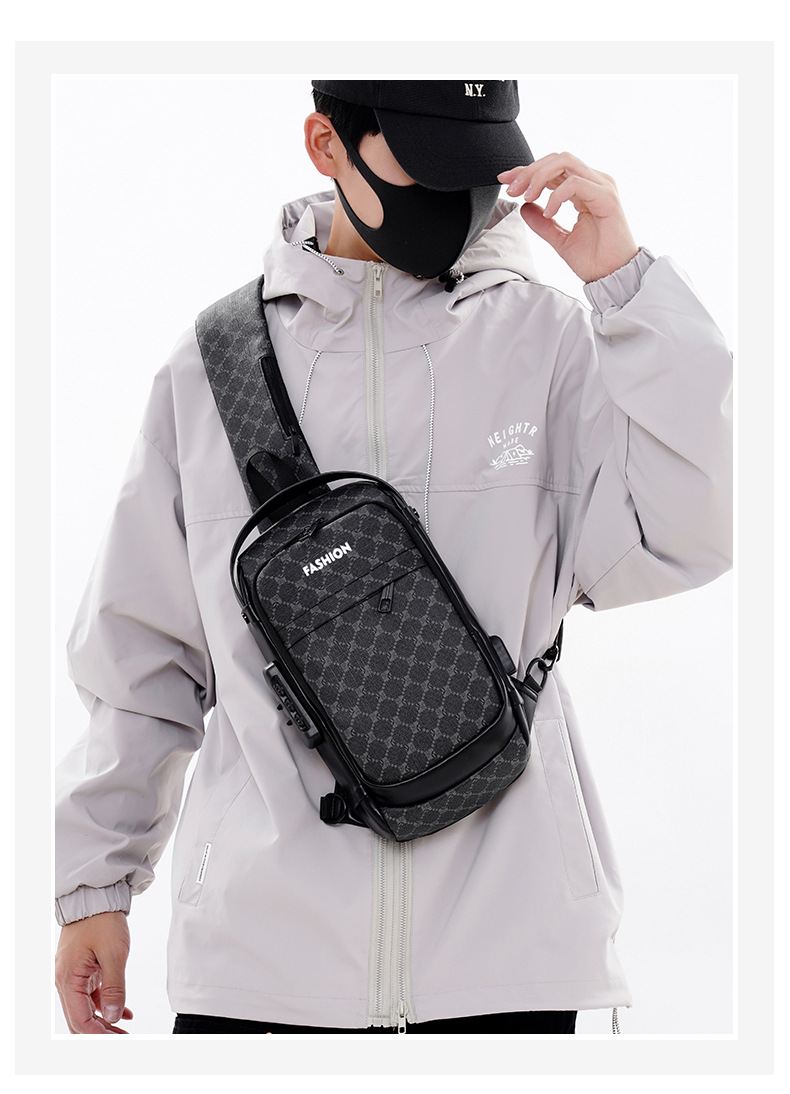 Men's chest bag, crossbody bag, anti-theft password lock, single-shoulder backpack, best-selling water-resistant storage bag, outdoor chest bag undefined