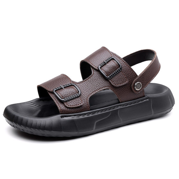Dép sandal nam da bò lớp đầu hở ngón thoáng khí chống trượt đi biển — GA07 màu nâu, GA07 màu đen
