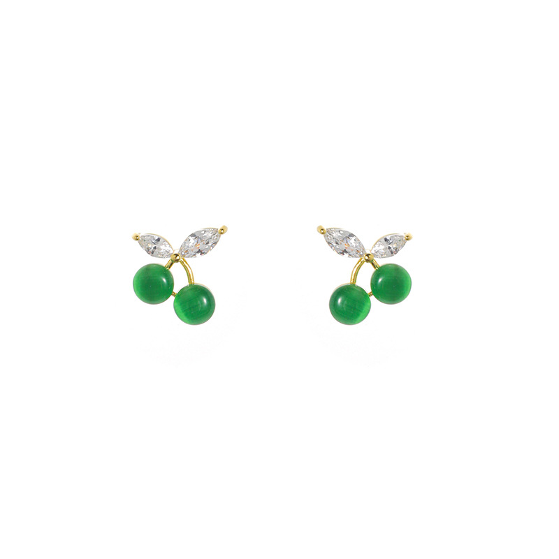 Women's Gender 1 Pair Sweet Cherry Cat's Eye Stone Copper Zircon Ear Studs